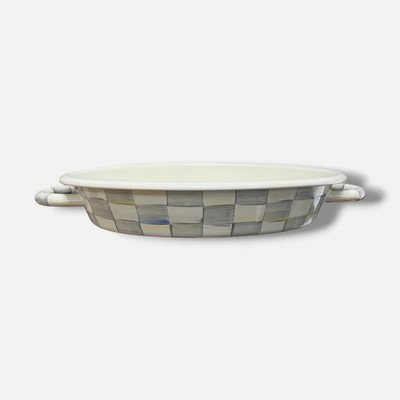 MacKenzie-Childs Gray Sterling Check Medium Oval Gratin Dish
