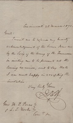 JACOB D. COX - AUTOGRAPH LETTER SIGNED 03/23/1871