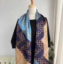 100 Silk Mulberry180X65cm Scarf For Women Neckerchief Wrap Yellow ring Print