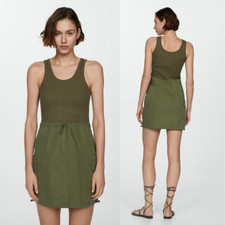 NWT Mango Combined Parachute Morrone Knit Mini Dress Olive Green Wome's Size XS