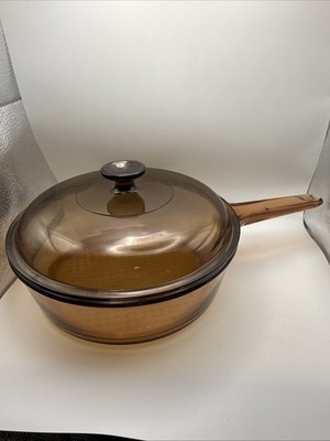 Corning Vision Ware Amber 10'' CHICKEN FRYER Deep Frying SKILLET Pan/Pot & LID