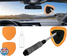Windshield Cleaning Tool with Reusable Microfiber Pads Glass Wiper Kit, Exten