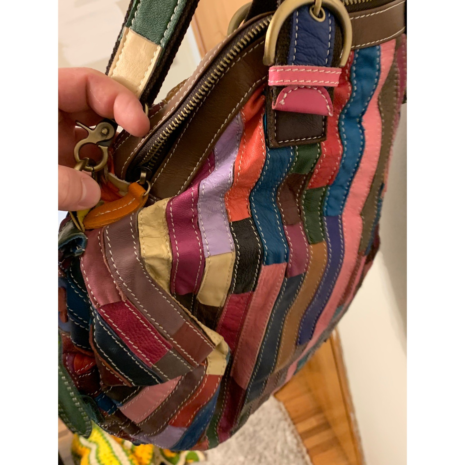 Boho Patchwork pLeather Flower Shoulder Bag Multi… - image 6