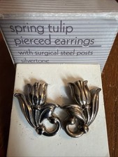 Orecchini Avon Primavera Tulipano Traforato Tono Argento NOS