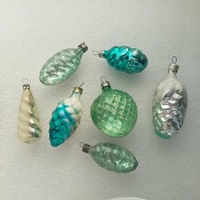 7 Vintage Soviet USSR Glass Xmas Christmas Tree Ornaments Holiday - Color set