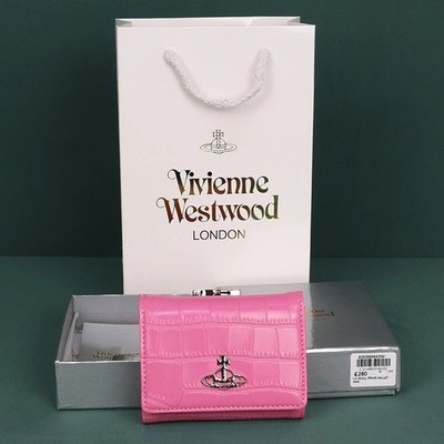 Vivienne Westwood Tri-fold wallet Embossed leather orb Pink 43591