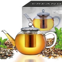 Creano 295 Glas-Teekanne 1,2L Mit Integriertem Edelstahl-Sieb & Glas-Deckel