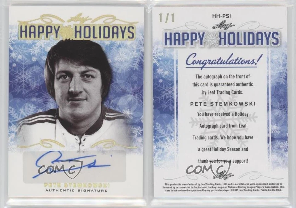 2015 Leaf Happy Holidays Gold Spectrum 1/1 Pete Stemkowski #HH-PS1 Auto 0f3 - Image 3 of 3