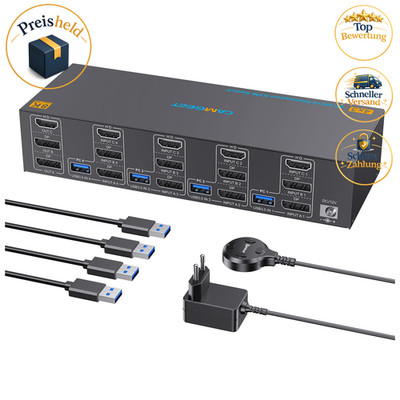 KVM Switch 8K 4 PC 3 Monitore HDMI 2.1 DP 1.4 4 USB 3.0 mit Wired Remote