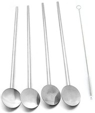 4 Spoon Straws Stirrer Stainless Steel 4 4 Silver Spoons,
