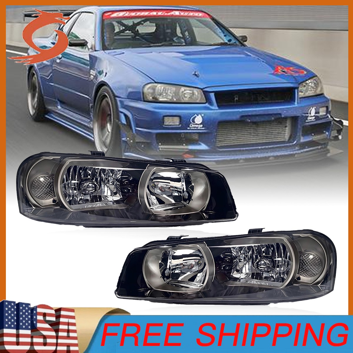 エルブリ 1998―2002 LED Headlights For 1998-2002 Nissan Skyline R34 GTR GT-R BNR34/GTT