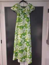 Vtg Pomare Hawaii Tropical Hibiscus Print Floor Length Muumuu Dress Sz XS/S