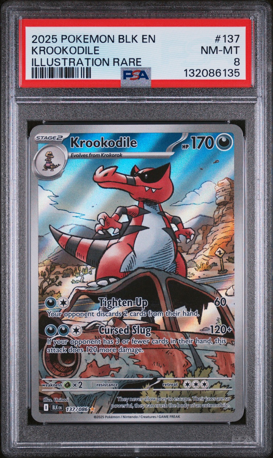 2025 POKEMON BLK EN-BLACK BOLT ILLUSTRATION RARE #137 KROOKODILE PSA 8