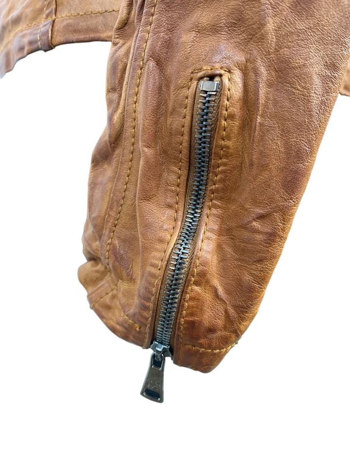 Chaqueta de cuero marrón Giorgio Brato con cierre de cremallera y bolsillos nueva  Foto 4 de 4