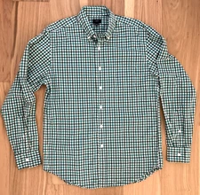 J Crew Casual Shirt Men M Green White Gingham Plaid Button Down Classic Preppy