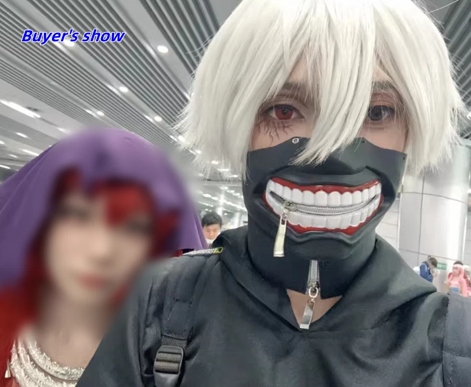 Anime Tokyo Ghoul Kaneki Ken 3D Black Latex Mask w/Zipper Cosplay Half Mask Gift - Image 3 of 4