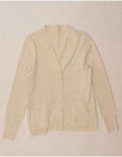 VINTAGE maglione cardigan donna IT 46 grande bianco sporco poliacrilico BH14