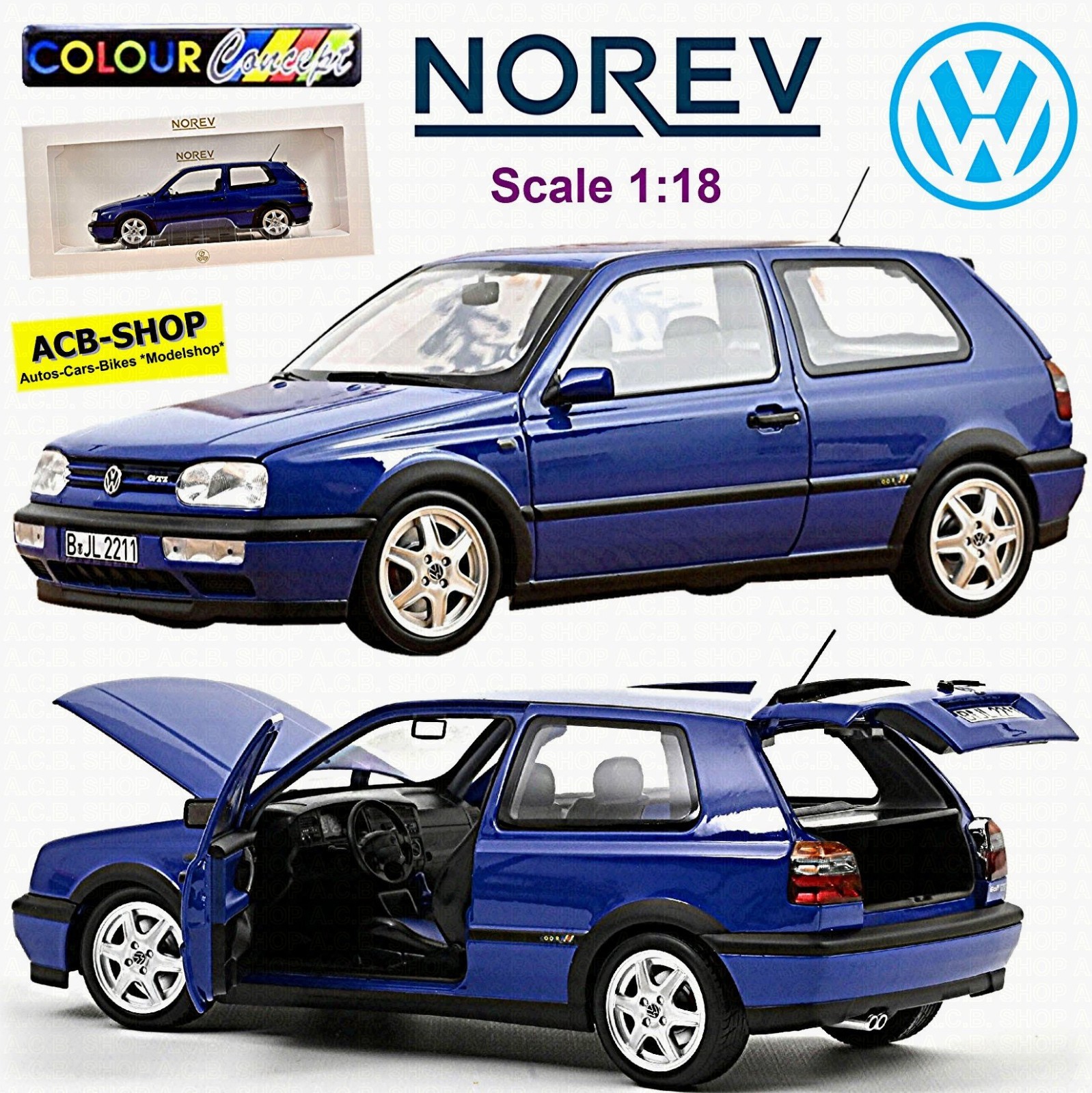 VW Golf III GTI Sondermodell Color Concept 1994 1:18 Norev 188506 Blue