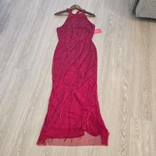 Adrianna Papelle Red Beaded Halter Gown Size 6 New With Tags