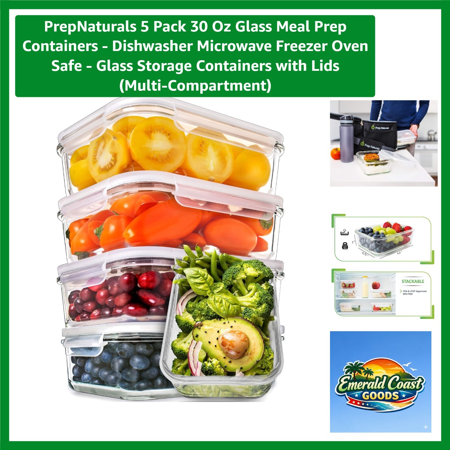 Versatile 30 Oz Glass Meal Prep Containers - Microwave, Oven & Freezer Safe