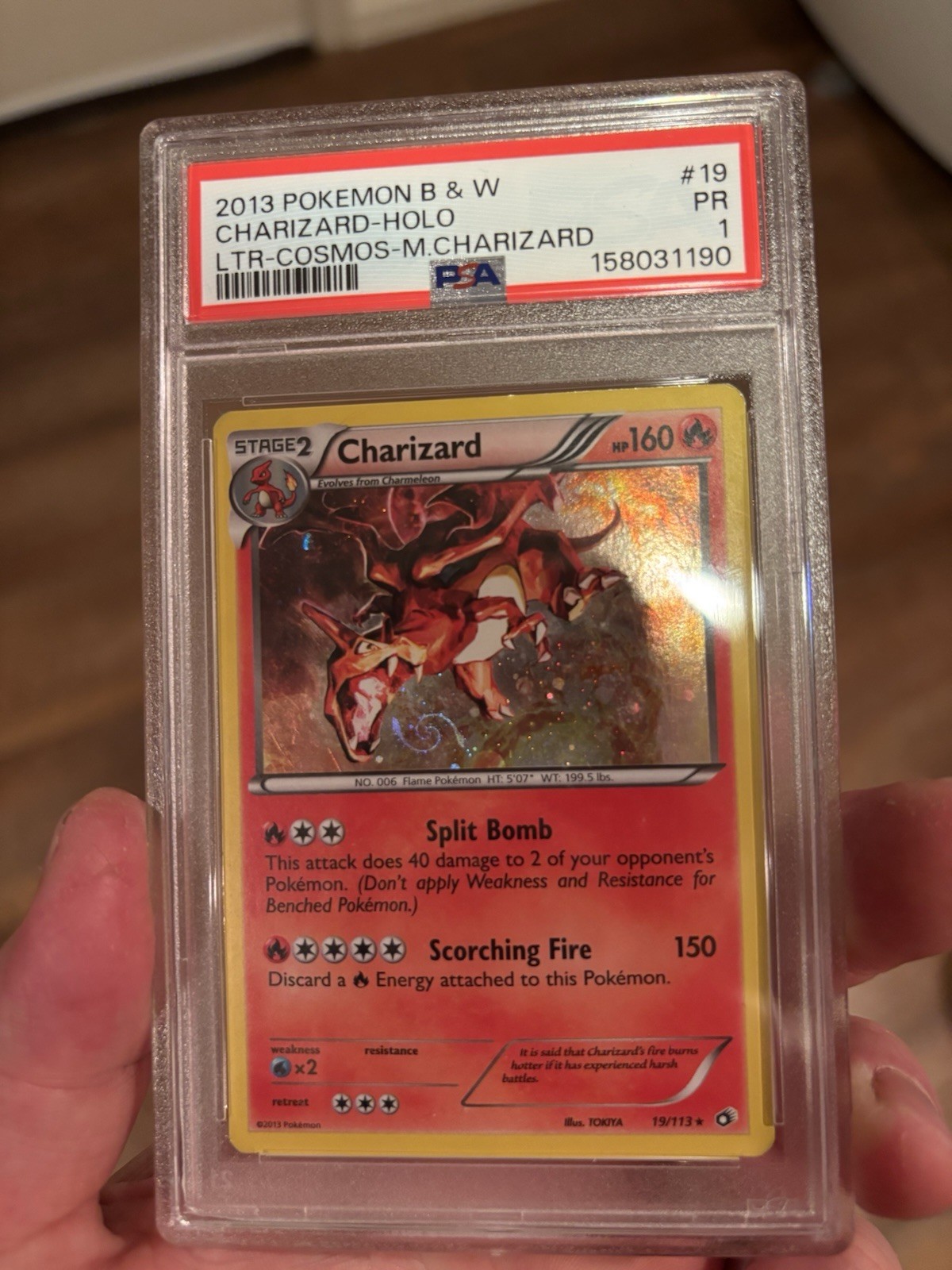 2013 Pokemon Black & White Charizard Holo Cosmos PSA 1 SWIRL! 19/113