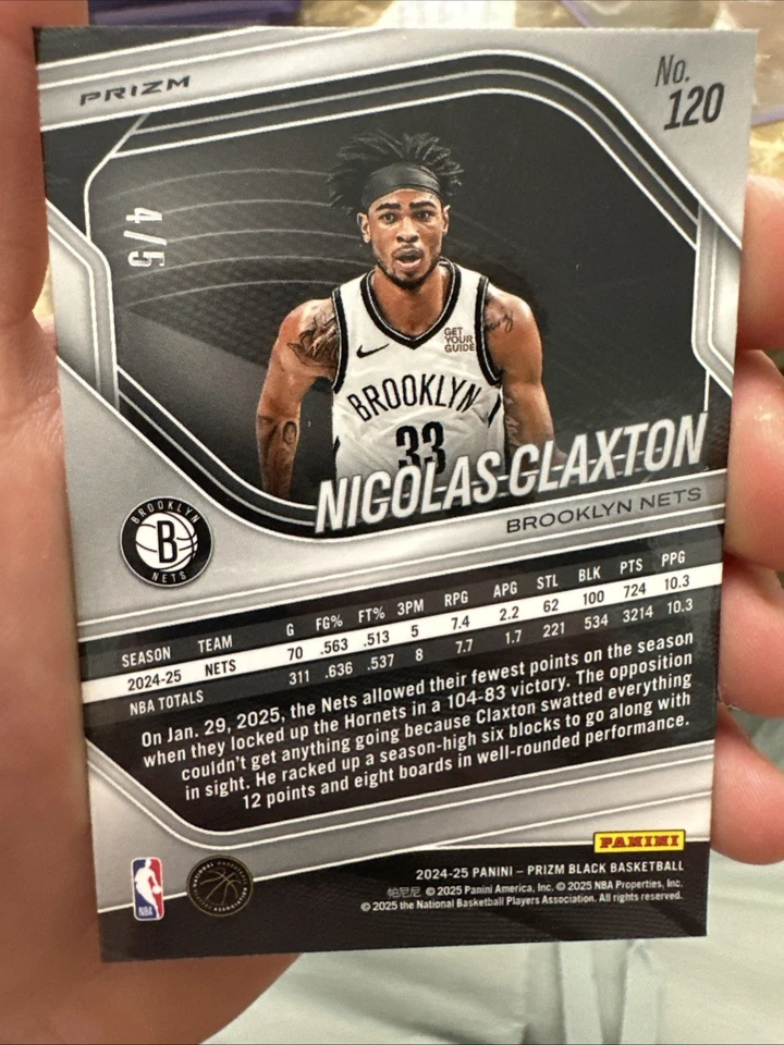 Nicolas Claxton Gold Vinyl #120 2024 Panini Prizm Black 4/5 - Image 2 of 2