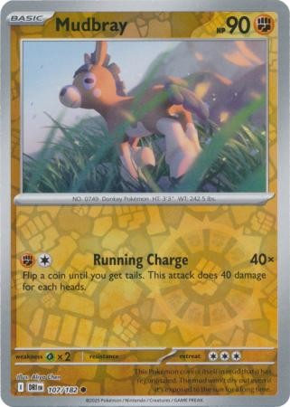 MUDBRAY 107/182 DESTINED RIVALS POKEMON (REVERSE HOLO, NM)