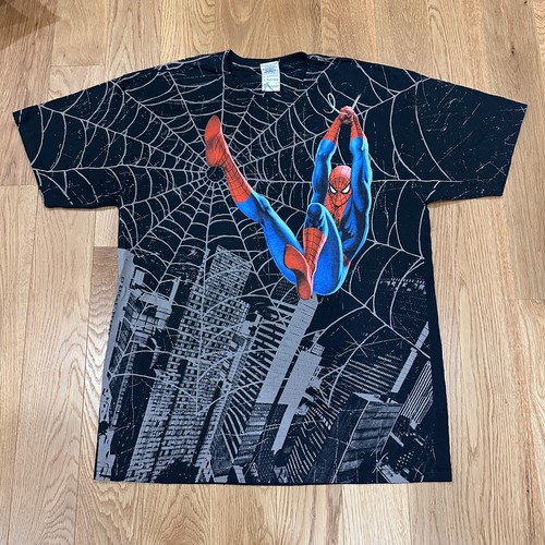 Vtg Spider-Man T Shirt Size L Marvel Comics All Over Print Tee 2000s Y2k 00s