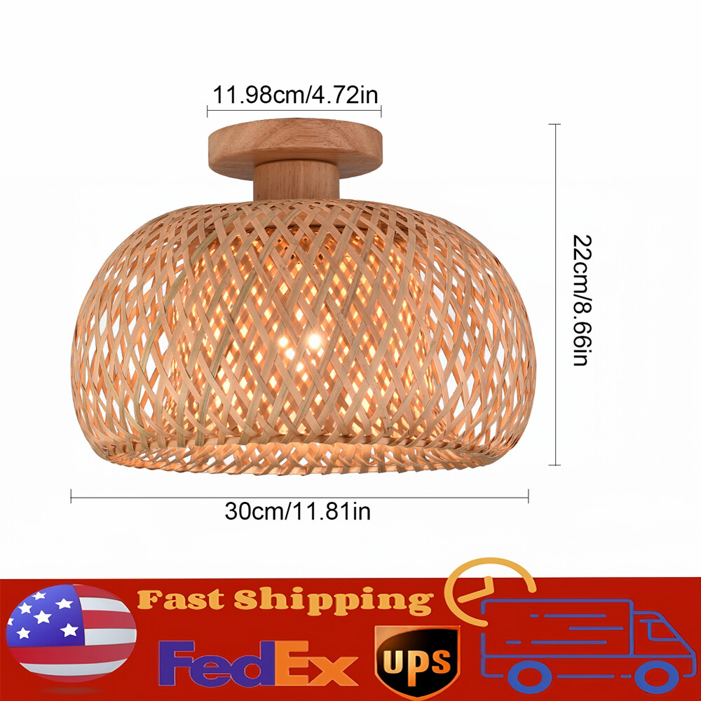 Vintage Bamboo Wicker Rattan Shade Pendant Light Hanging Ceiling Lamp Fixture!