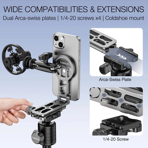 CAMOLO Foldable Magnetic Tripod Mount for iPhone with Cold Shoe, Arca-Swiss - 第 3/6 張圖片