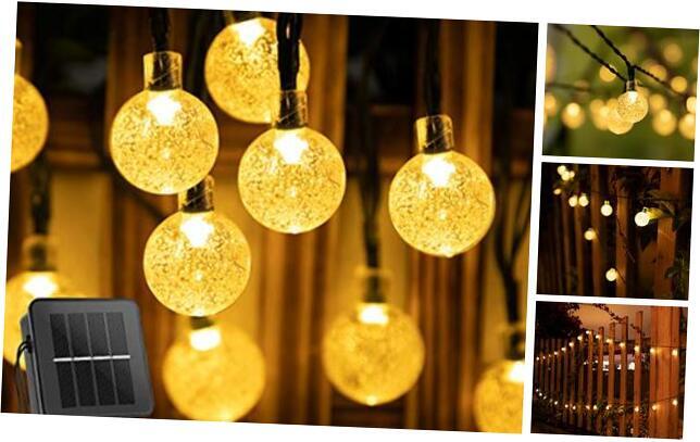 Solar String Outdoor 60 LED 36FT Crystal Globe with 8 1 pc Lights Warm White