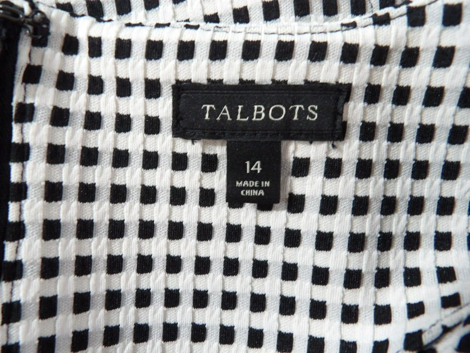 Vestido Talbots Talla 14 Cambio Línea A Negro Blanco Rejilla Cuadros Guinga Modesta Cápsula Foto 3 de 4