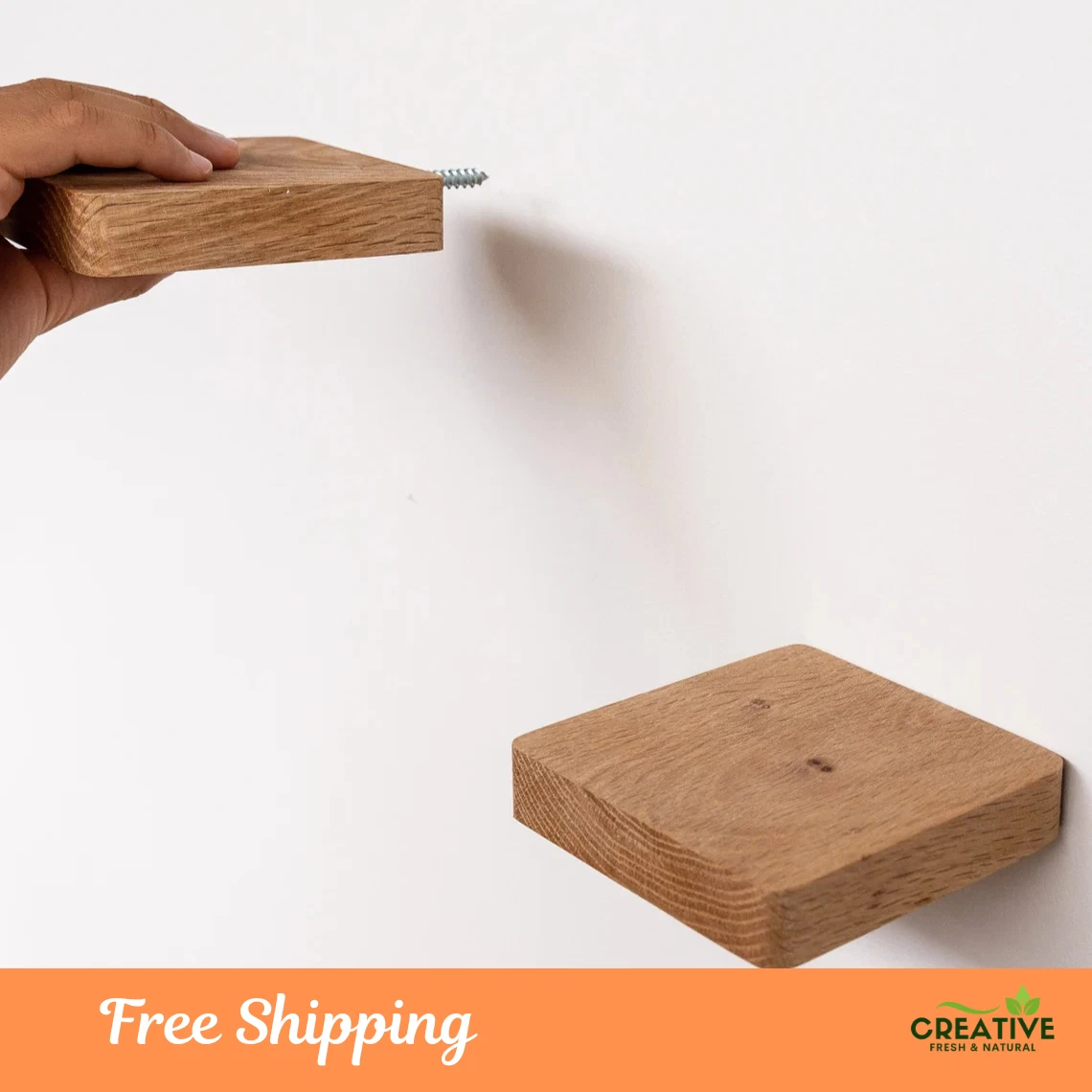 Wooden Floating square wood shelf, small wall decor shelf, wall plant holder, sp