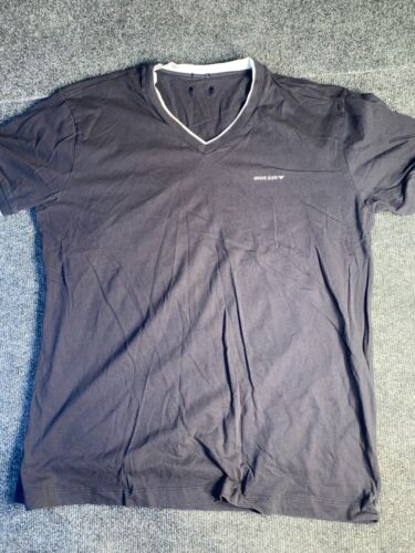 Armani Jeans Tee Shirt Large Mens Black Regular Fit Side Slit Rib V Neck