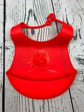 Baby Bibs Silicone Bib for Toddler Red Kids Food Bib Catch Mess Free