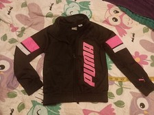 Puma Black/ Pink Zip Up Athletic Track Lined Lightweight Jacket Girls Size 5