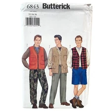 Butterick Sewing Pattern 6843 Vest Shorts Pants Mens Size 32-36