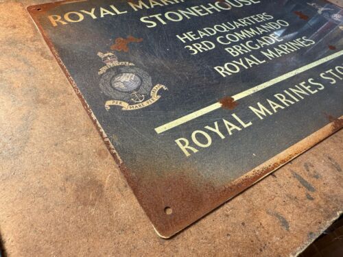 Royal Marines Stonehouse Sign Rusty Weathered Worn Commando Barracks - Picture 2 of 3