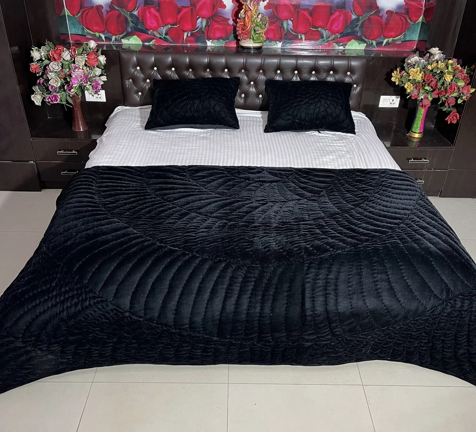 Black velvet quilt king velvet blanket velvet comforter queen bedding set - Image 3 of 4