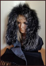 MERRYLAND Kapuzenschal Echt Fell Kapuze Streifen Schal Stola Kapuzenstreifen Fur