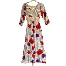 Maeve Anthropologie Belted Kimono Dress Womens 2 Floral Maxi Boho Cottage Femme