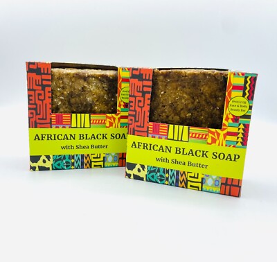 Set of 2 Raw African Black Soaps PREMIUM QUALITY Organic 100% Pure Natural Ghana