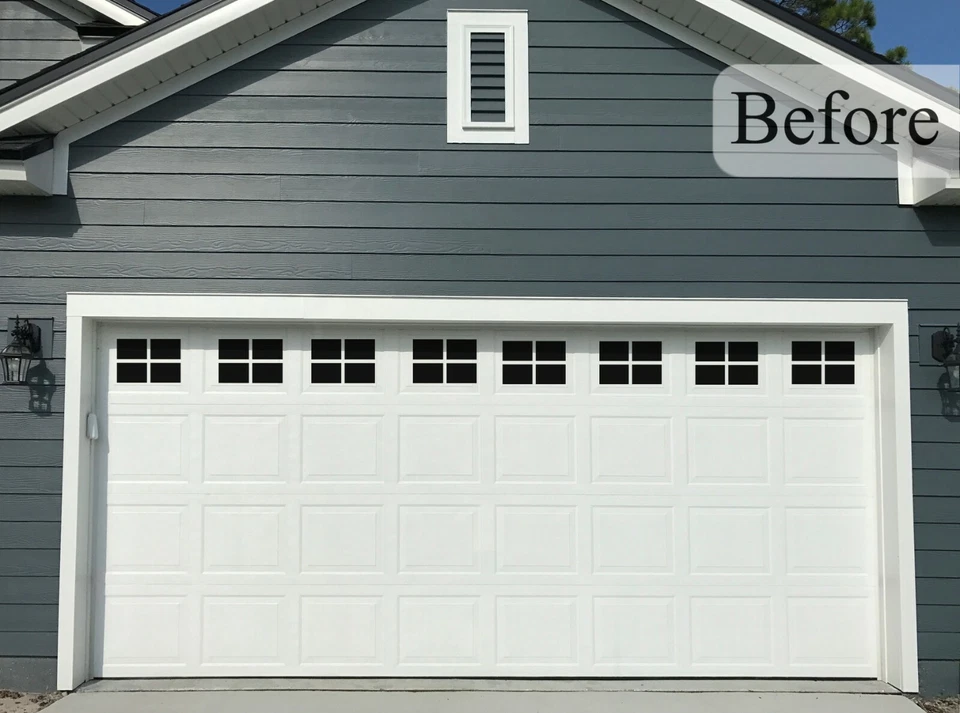 Ventanas magnéticas para puertas de garaje, calcomanías decorativas negras para ventanas para dos garajes de coches Foto 2 de 4