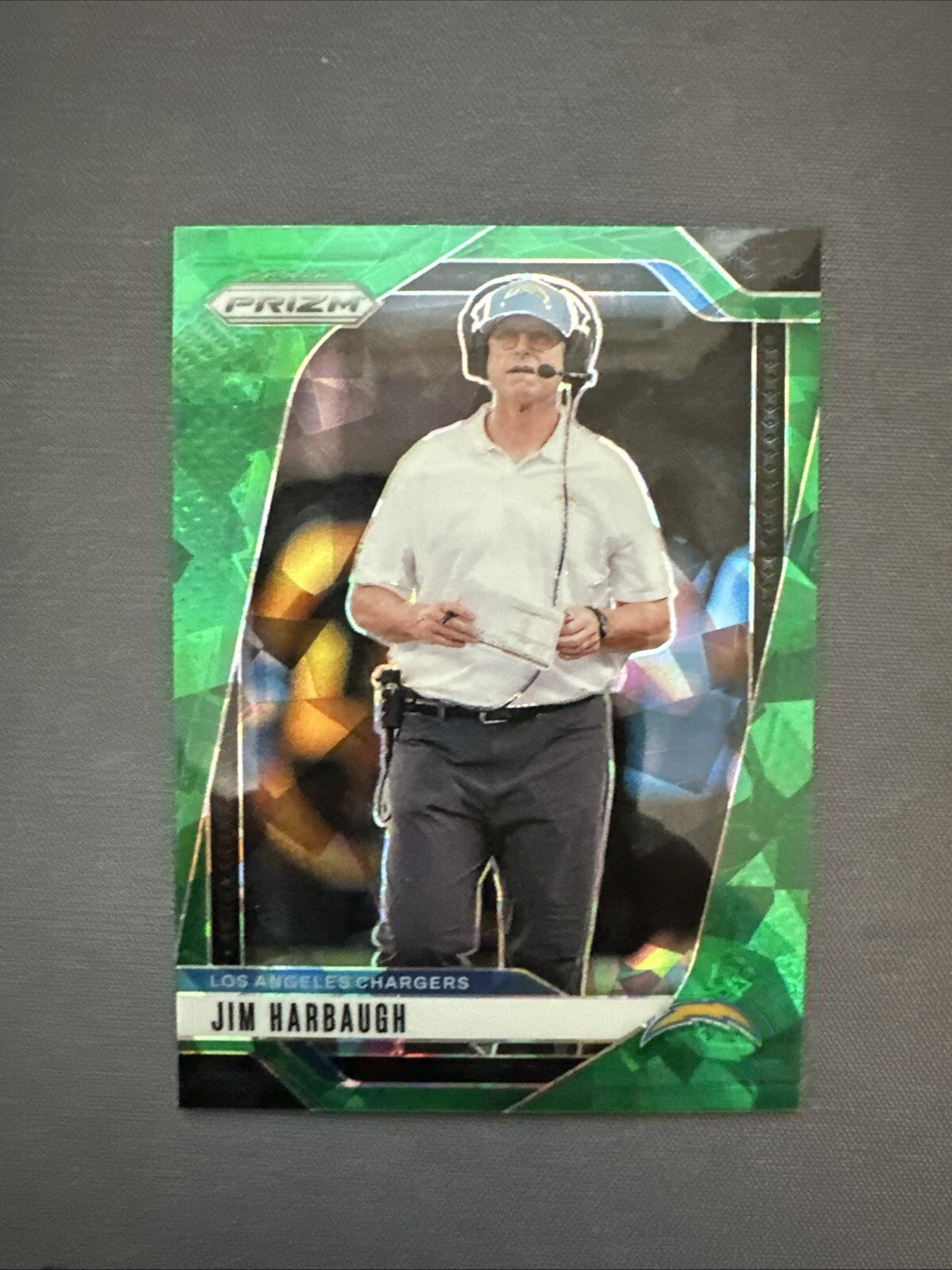 2024 Prizm #163 Jim Harbaugh Green Cracked Ice Prizm SP