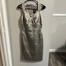 Jax Prom Dress Women’s 2 Metallic Gold Satin Strappy Mini Bodycon Formal