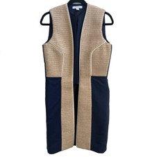 J.w. Anderson Women Vest Coat Sleeveless Raffia Wool Sz 10 Navy Colorblock