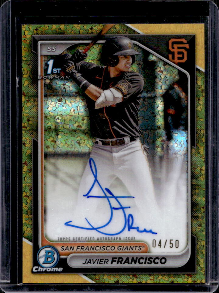 2024 Bowman Chrome Javier Francisco Auto Gold Mini Diamond Refractor 1st #4/50
