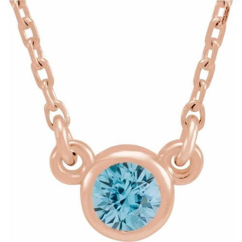 14K Rose 4 mm Round Natural Blue Zircon Solitaire 16" Necklace eBay