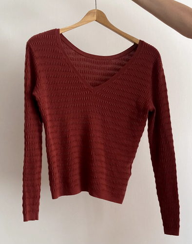 Compoir Des Cotonniers maroon wool/cotton knit V-Neck Jumper Sz L - Picture 4 of 10