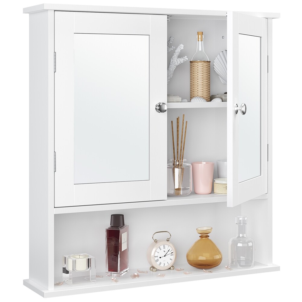 Armadietto da Parete Mobile da Bagno a Specchio Pensile Regolabile Portaoggetti